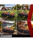 Барбекю на дървени въглища с капак, 2 решетки, термометър, преносим, комин